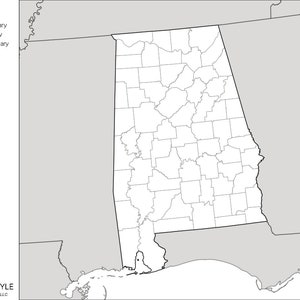 Alabama Maps mit den Grafschaften [DIGITAL DOWNLOAD]