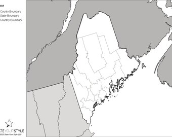 Maine Maps with Counties [DIGITAL DOWNLOAD]