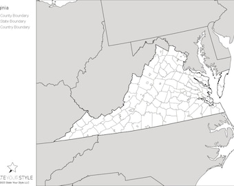 Virginia Maps with Counties [DIGITAL DOWNLOAD]