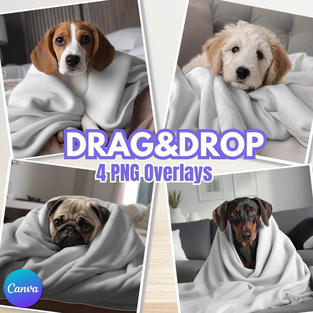 Dog Blanket Mockup Bundle, Drag & Drop Blanket Mockup, PNG, Canva Overlay, Nursery Blanket