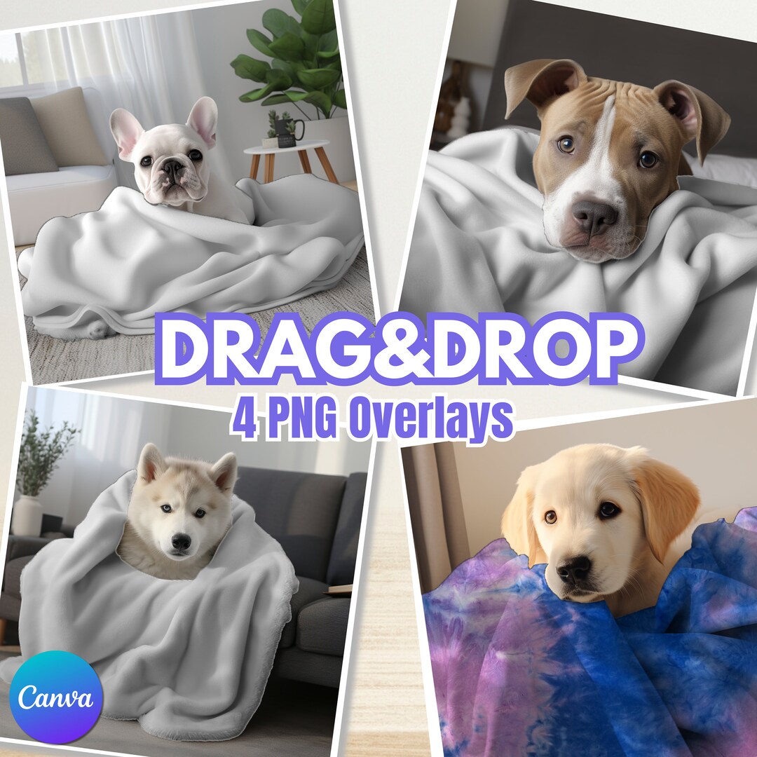 Dog Blanket Mockup Bundle, Drag & Drop Blanket Mockup, PNG, Canva Overlay, Nursery Blanket
