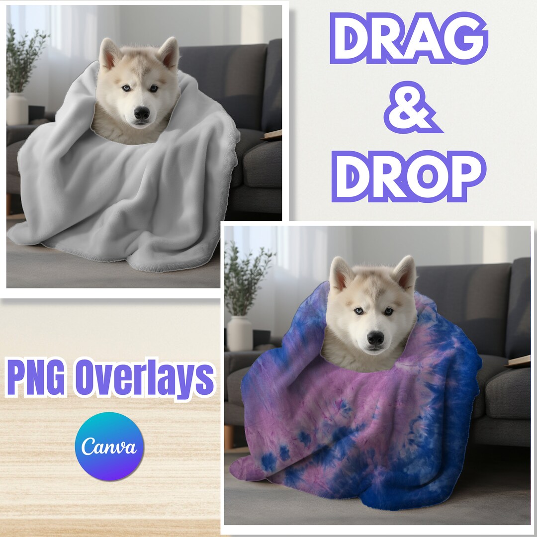 Dog Drag & Drop Blanket Mockup, Mockups, PNG, Canva Overlay, White Blanket, Nursery Blanket