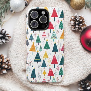 Custodia per telefono con stampa di un grazioso albero di Natale: protezione durevole per iPhone e Samsung, regalo unico per mamma o papà, inverno, Natale