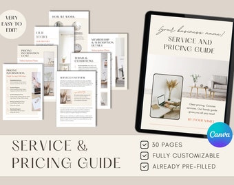 Plantilla de guía de precios y servicios, asistente virtual, plantilla comercial, incorporación de clientes, lista de precios de autónomos, propuesta comercial, guía,