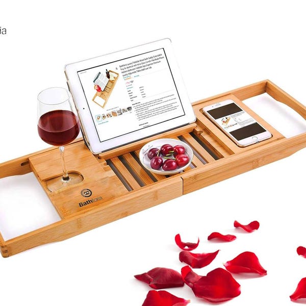 Adjustable Bamboo Bath Caddy, Home Spa Tray, Relaxation Organizer