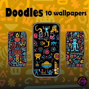 Doodles iPhone Wallpaper Bundle, Phone Lock Screen, iOS Wallpapers, Digital Download