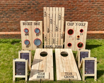 HIRE ONLY - Large Outdoor Wedding Games - Wedding Entertainment. Chip N Golf, RingToss, Hoops + Crosses, Cornhole, Ring a Bell, Bucket Shot