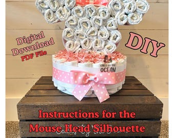 Instructions - Gâteau de couches silhouette tête de souris - DIY - Gâteau de couches - Comment faire un gâteau de couches tête de souris - Niveau de difficulté : FACILE