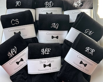 Groomsman Dress Socks | Embroidered Initials | Wedding Party Gift Size 10-13 - 1 Pair
