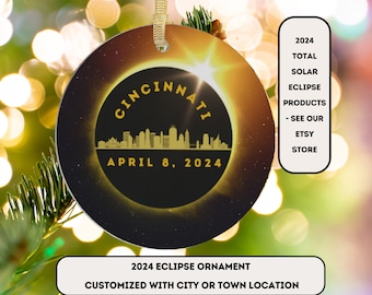 Eclipse Ornament,2024 Ohio Eclipse Ornament,2024 Eclipse Ornament,Total Solar Eclipse,Cleveland Gift,Cincinnati Gift,Dayton Gift,Toledo Gift