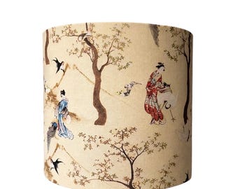 Elegant drum lampshade geisha lampshade cranes lampshade cream lampshade oriental decor chinoiserie decor geisha lampshade pagoda lampshade