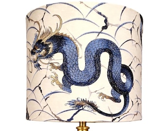 Embroidered Dragon Drum Lampshade, Oriental Decor blue dragon lampshade