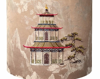 Lampshade Drum lampshade Asian lamp shade oriental lamp unique lamp pagoda lamp lampshade Embroidered lampshade