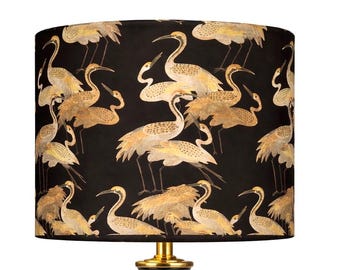 Art deco crane lampshade black lampshade oriental lampshade chinoiserie decor oriental lighting gold lampshade