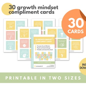 30 cartes de compliments ludiques et colorées axées sur le processus pour les élèves du primaire - Téléchargement instantané PDF pour un état d'esprit amusant et de croissance