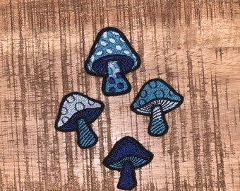 Light Blue Mushroom Embroidery Patch Pack