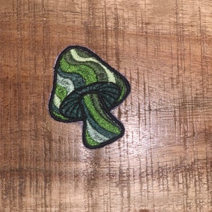 Green Swirl Mushroom Embroidery Patch