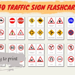 Afdrukbare flashcards verkeersborden, flashcards voorschoolse educatie, montessorikaarten, flashcards verkeersborden, milieueducatie, direct downloaden