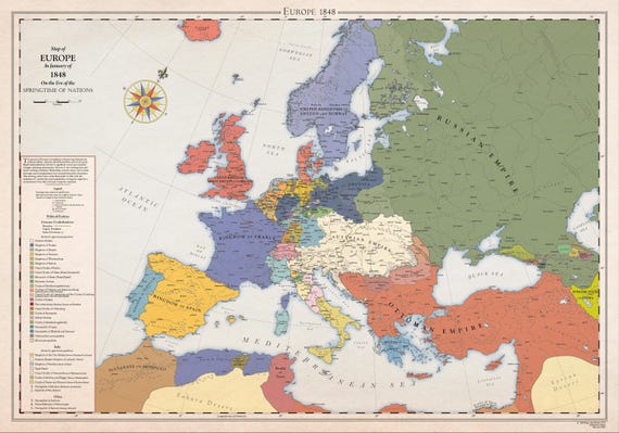 Europe 1848, Historical Map
