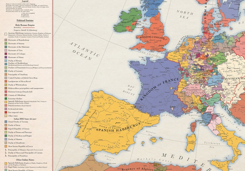 Europe 1600 Historical Map Etsy