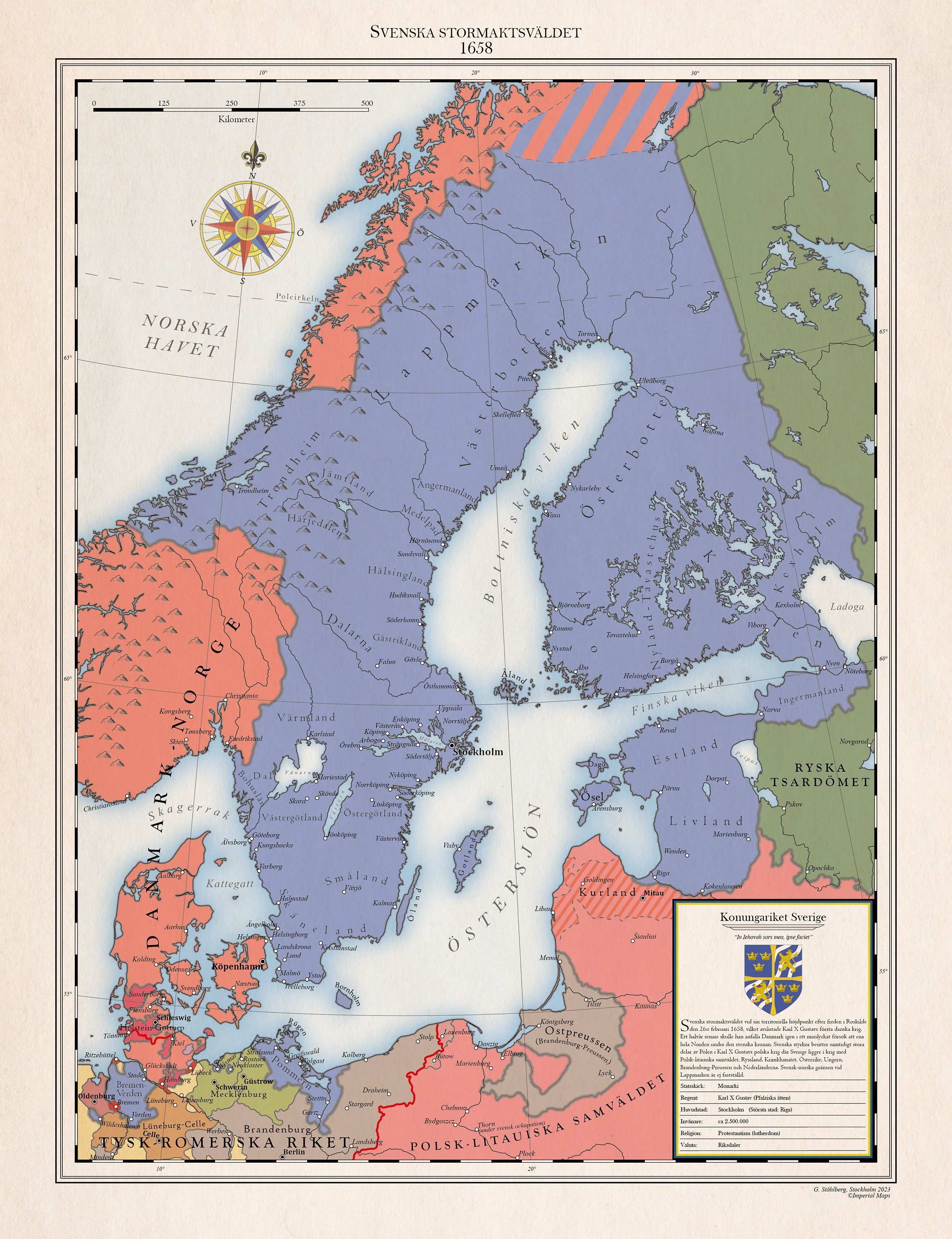 スウェーデン帝国 1658 年、歴史地図 (Svenska stormaktsväldet