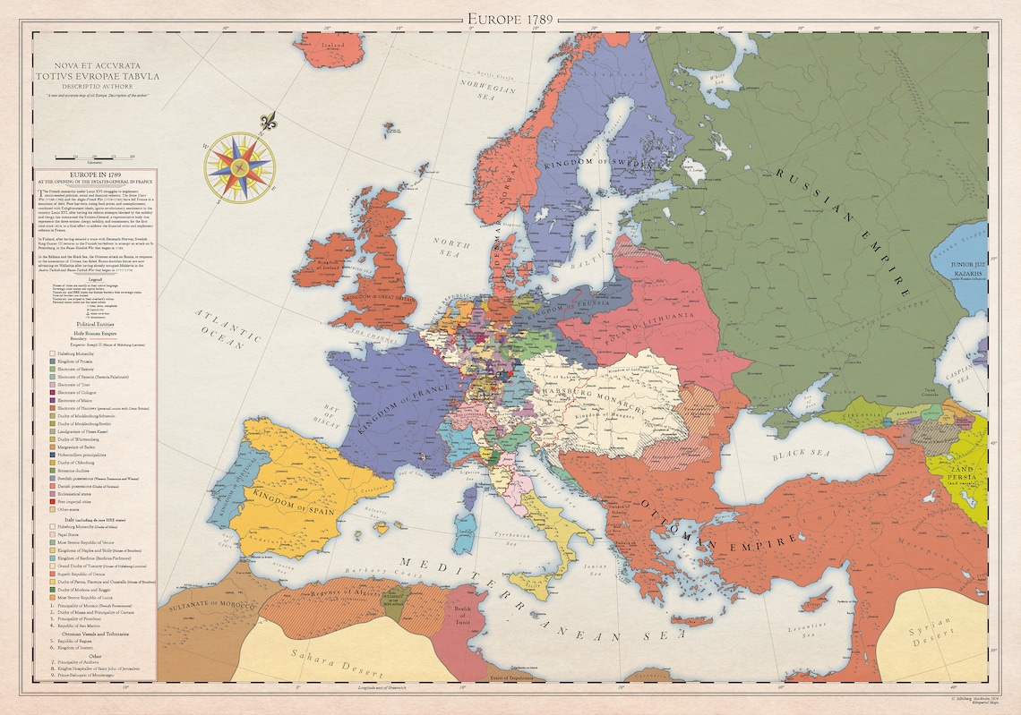 Europe 1789, Historical Map - Etsy
