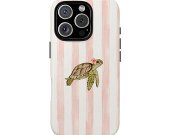 Funda para teléfono con diseño de tortuga marina para iPhone 17 16 15 14 Pro Max, Samsung Galaxy y Google Pixel. Estilo costero y elegante.