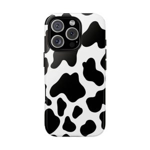 Coque de téléphone imprimé vache pour iPhone 15 Pro, iPhone 13, iPhone 12 et d&#39;autres modèles, motif vache, beige et noir, moderne