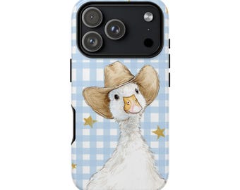 Funda para teléfono con diseño de pato vaquero para iPhone 17 16 15 14 Pro Max Samsung Galaxy Google Pixel Estilo preppy a cuadros lindo
