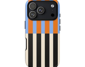 Funda para teléfono a cuadros color crema y naranja / Estilo retro de diseñador