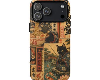 Funda para teléfono con diseño de gato japonés para iPhone 17 16 15 14 Pro Max, Samsung Galaxy, Google Pixel, Kawaii Retro Anime