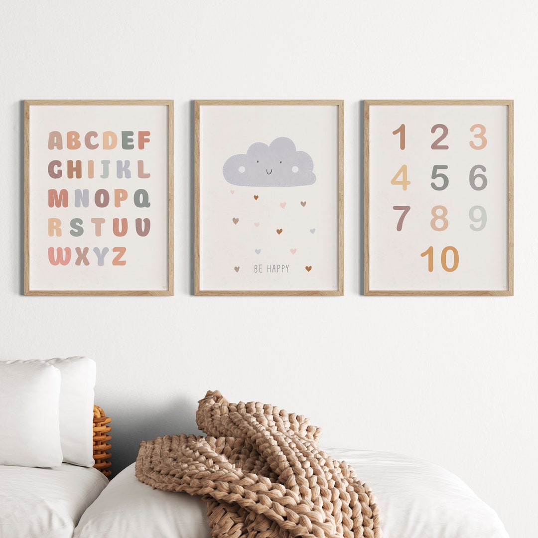 Conjunto de 3 alfabeto boho números nube guardería - Etsy España