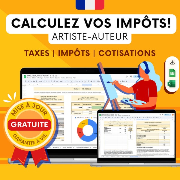 CALCULER TAXES et IMPÔTS | Comptabilité Artiste-auteur fr Google sheets taxes, impôts, cotisations