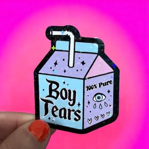 Holographic Kawaii Gothic “100% Boy Tears” Sticker, Notebook/Journal Sticker, Laptop Sticker, Kindle Sticker | Kindle Case Sticker, BFF Gift
