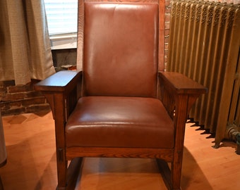 Flexsteel Las Cruces Arts & Crafts Mission Style Dark Oak Leather Rocker