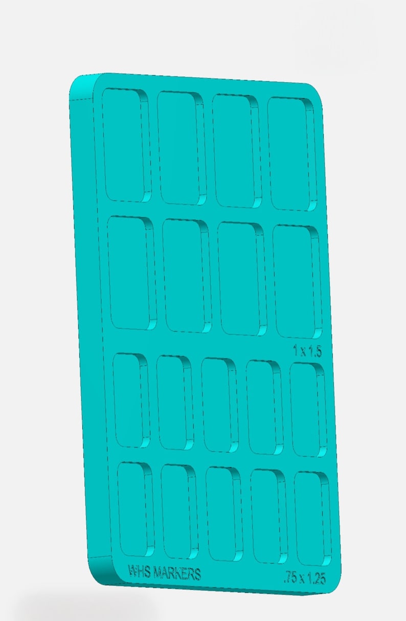 May include: A turquoise blue plastic storage organizer with 18 rectangular compartments. The organizer is labeled "WHS MARKERS" and has measurements of 0.75 x 1.25 inches and 1 x 1.5 inches.