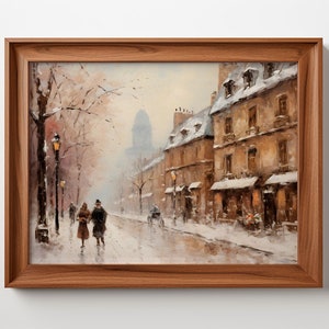 Snowfall on Parisian Streets, Antique Print, Downloadable Printable