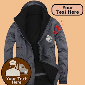 Personalised Embroidered Outdoor Jacket with Truck Driver Logo, Custom Text Workwear Uniform Unisex Jacket