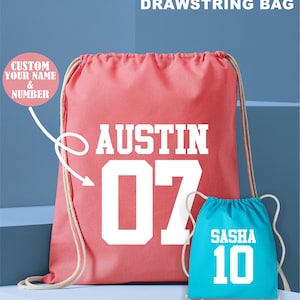 Custom Name & Number Drawstring Bag, Custom PE Bag, Printed School Gym Bag, Kids PE Bag, Custom Drawstring Bag, Name Bag