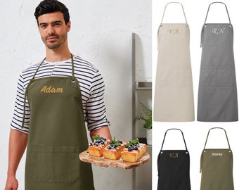 Nombre bordado personalizado Nombre inicial del chef Texto Tabardo delantal de lona de doble bolsillo Delantal de limpieza de cocina Ropa de trabajo unisex Top personalizado