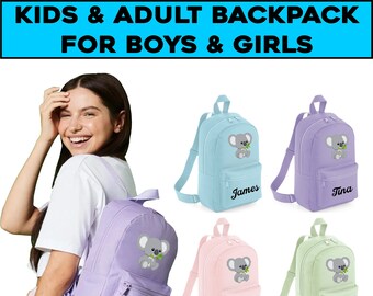 Mochila personalizada con estampado de Koala, bolsa personalizada con nombre de amigos, collage escolar, regalo para amantes del deporte, bolsa Unisex, bolsa de natación, bolsa de estudiante