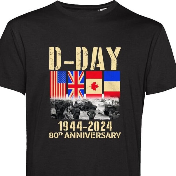 D-Day T Shirt Normandy Landings 80th Anniversary 1944-2024 UK Flag Gift Tee Top