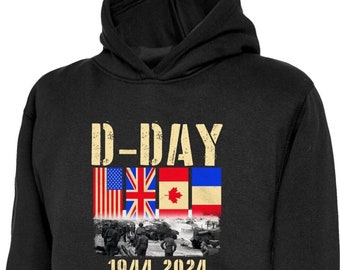 D-Day hoodie Normandië landingen 80e verjaardag 1944-2024 Britse vlag cadeau capuchon top