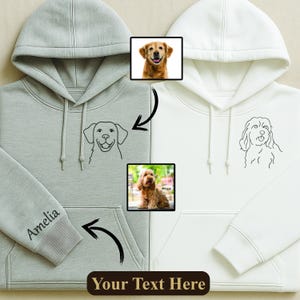 Custom Pet Embroidery Outline Hoodie, Custom Left Chest Pet Embroidery, Dog Cat Line Art Pet Embroidery Jumper, Pet Memorial Hoodie