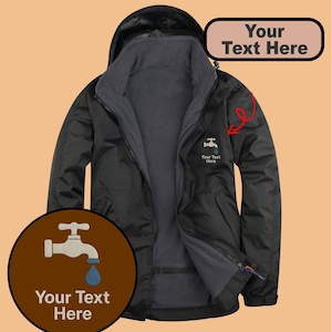 Personalised Embroidered Outdoor Jacket with Plumber Logo, Custom Text Workwear Uniform Unisex Jacket