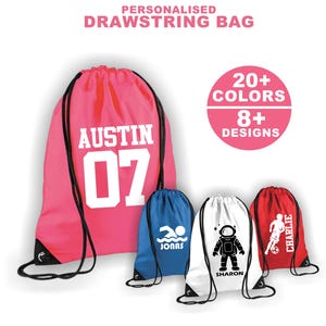 Personalised Drawstring Bag with Name Print, Custom Gym Sack, Bags for Kids, Printed PE School Bag, Sports Backpack, Custom Name Bag