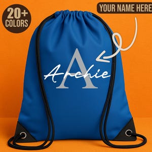 Personalised Drawstring Bag with Name, Custom Name PE Bag, Printed School Gym Sack, Kids Swim Bag, Custom Drawstring Bag, Custom Name Bag