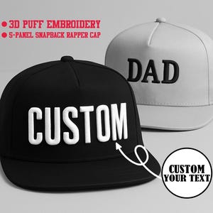 Personalised 3D Puff Embroidered Snapback Cap, Custom Raised Embroidery Hat, Custom 3D Puff Hat Snapback, Custom Name Snapback Cap