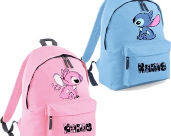 Personalised Name Lilo & Stitch Backpack Rucksack Cartoon Angel School Bag. Boy and Girls custom bag, Toddler bag, kid name custom backpack