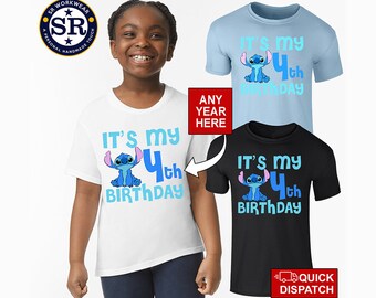 Camiseta de cumpleaños para niños personalizada. Camiseta personalizada de cumpleaños Lilo & Stitch. Regalo de cumpleaños para niños, camiseta personalizada